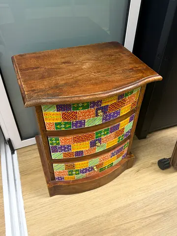 Handmade Wooden Chest of Drawers with Colorful Mosaic Front - Small Bedside/Dresser