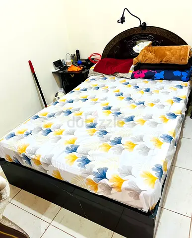 Double bed frame with mattress and wooden box for mattress - very good condition
