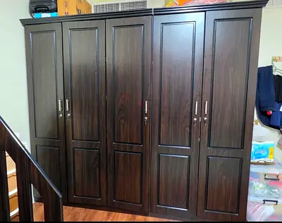 HOME CENTER - Large Dark Wood 5-Door Wardrobe / Armoire - Good Condition (550 - Fixed Price)