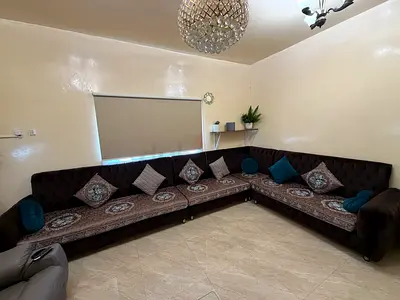 Large L-shaped Majlis Sofa Set - Dark Upholstery, Comfortable Seating