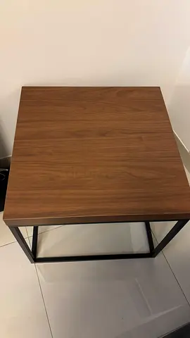 Wooden Side Table with Black Metal Frame - Compact Square