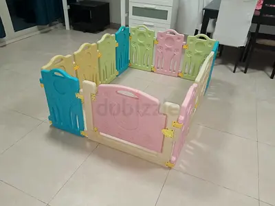 Large Plastic Baby Playpen with Gate - Pastel Panels, Good Condition