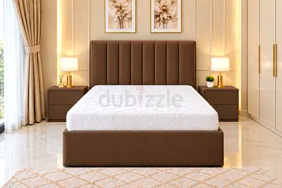 New double bed upholstered bed frame with mattress included - brown twin bed