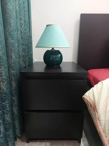 Two Teal bedside table lamp with fabric shade green