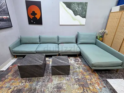 Light green L-shaped sectional sofa — 4-seater with chaise (good condition)