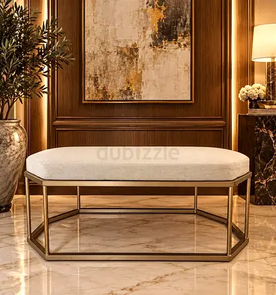 West Elm Luxury bench / Long Velvet Brass gold Ottoman + Free Delivery 🚘 / 90x40x45 Cm