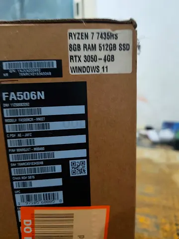 Ryzen 7 laptop - 8GB RAM, 512GB SSD, RTX 3050 4GB, Windows 11 pro