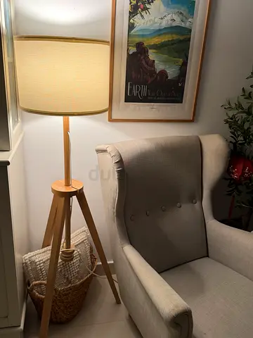 IKEA LAUTERS Wooden Tripod Floor Lamp – Natural Wood & Cream