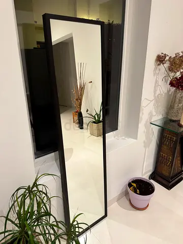 Full-length black wood framed standing mirror — very good condition