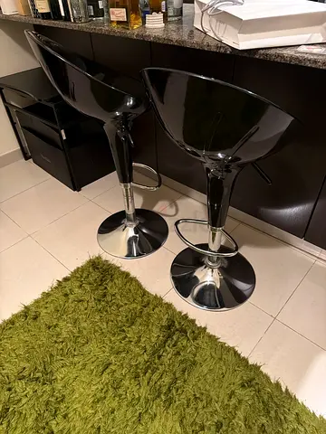 Set of 2 Modern Black Adjustable Bar Stools with Footrest
