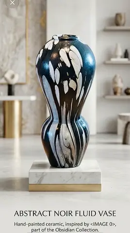 Hand-painted Abstract Noir Fluid Ceramic Vase