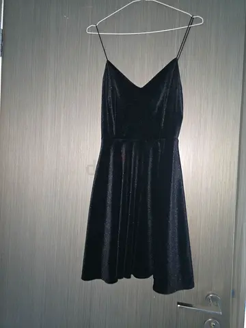 Black velvet spaghetti-strap mini dress, size S