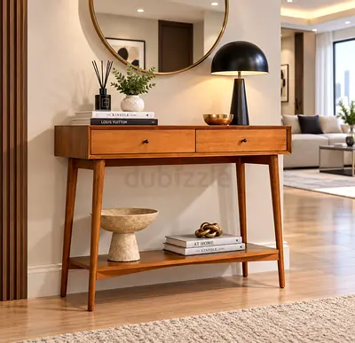 West Elm Mid-century Wooden Console Table with Drawers and Lower Shelf