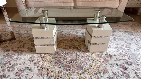 Glass Top Coffee Table with Modern Block Bases