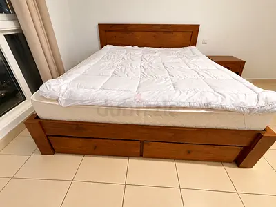Solid Wood King Bed (and mattress) with Under-Bed Drawers and Headboard