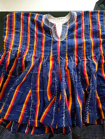Traditional hand-stitched striped kaftan / tunic - navy with multicolor stripes