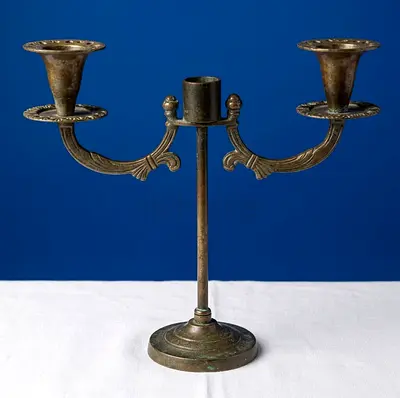 Antique brass candle holder 25cm height