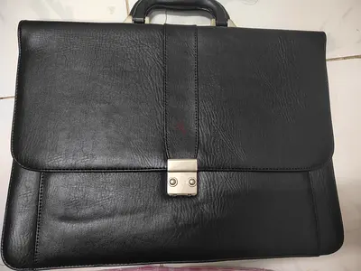 Black Leather Briefcase with Lockable Flap - Good Condition