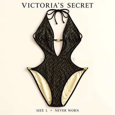 Victoria’s Secret | Black & Gold Lace Monokini | L
