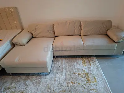 Light Beige L-Shaped 3-Seater Sofa