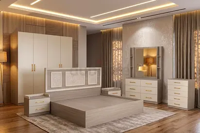 King Size Bedroom Furniture Set - Bed Frame, Mattress Wardrobes, Dressers and Nightstands