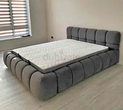 Modern Grey King size 180/200 Upholstered Bed with Padded Headboard And Mattress