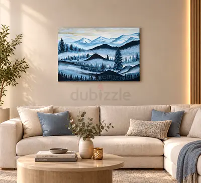 Original Handmade Painting | Cool Blues | Foggy Mountains Antarctic Scenery