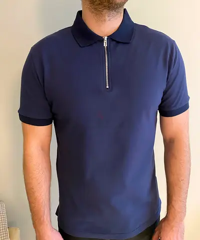 Men's Navy / White Short Sleeve Polo with Front Zip / Button