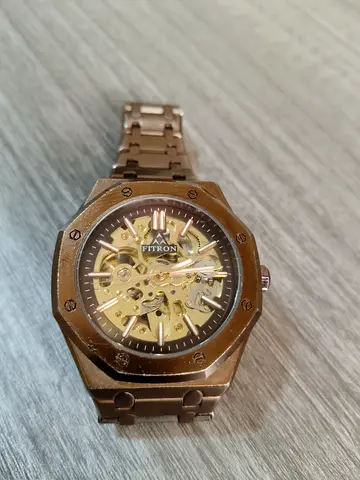 Fitron Automatic Skeleton Men's Watch - Gold Tone Metal Bracelet