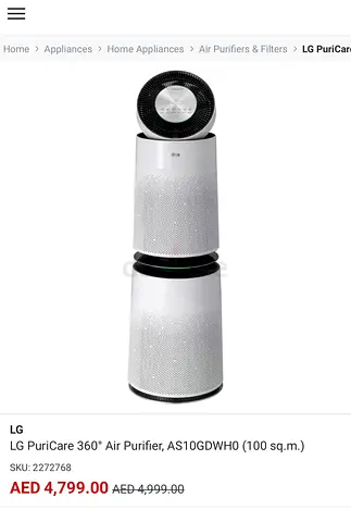 LG PuriCare 360° Air Purifier AS10GDWH0 - Excellent Condition