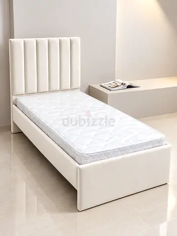 New Single bed frame — beige upholstered, modern headboard single size bed kids bed