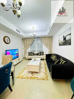 Sharjah, Al Khan, Al Shati Tower: 2 bedrooms, living room, kitchen, 2 bathrooms, and a balcony.