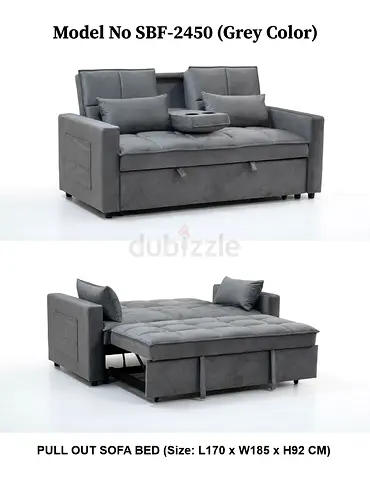 Grey pull-out sofa bed with storage - Model SBF-2450 (L170 x W185 x H92 cm)