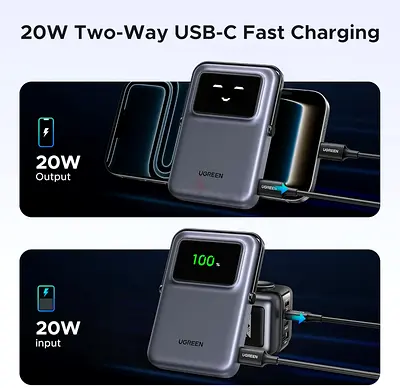 UGREEN 20W USB-C Portable Power Bank with PD Fast Charge & Digital Display