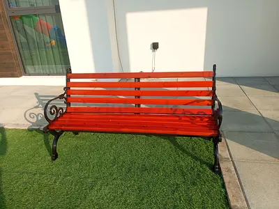 Outdoor Wooden Garden Bench with Cast Iron Frame