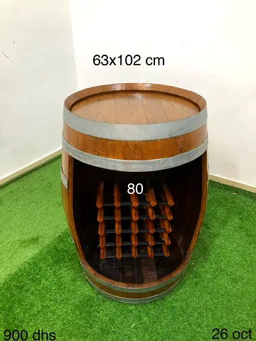 Rustic handcrafted wooden wine barrel table with wine rack (63xH 102 cm)