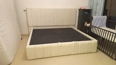 White upholstered king-size bed frame (no mattress) - good condition
