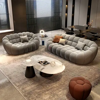 Modern Cloud-Style 3-Seater Sofa & Armchair Set - Light Grey