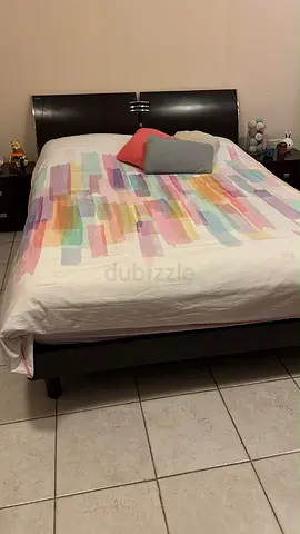 Queen size wooden bed frame with headboard - good condition