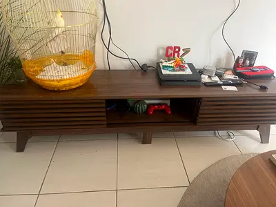 Wooden TV Console / Entertainment Unit - Low Profile, Dark Finish