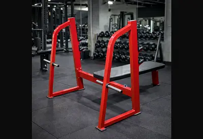 1 REP MAX Olympic Bench Press – Red, 2 Bar Heights & Plate Storage