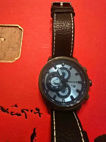 Police men's chronograph watch with black leather strap