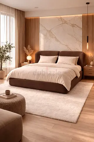 Modern brown boucle 180*200 king size bed