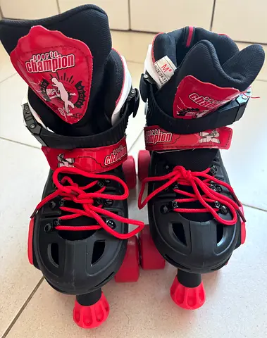 Adjustable Kids Quad Roller Skates - Size Adjustable, Red/Black 34cm-37cm