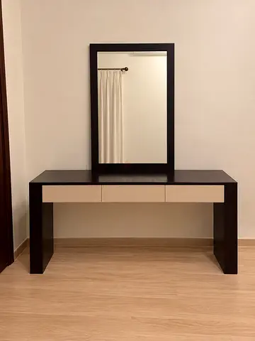 Dark Wood Dressing Table with Mirror and Drawers