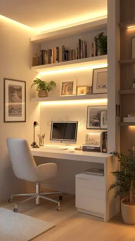 Built-in Wall Desk with Shelves and Drawer – Compact Home Office Unit