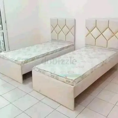 Pair of Single Beds with Headboards and Mattresses - White