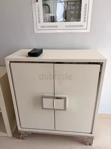 White High-Gloss 2-Door Cabinet with Chrome Handles