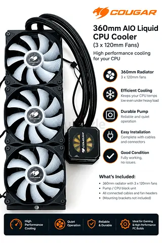 COUGAR 360mm AIO Liquid CPU Cooler (3x120mm) - working Condition