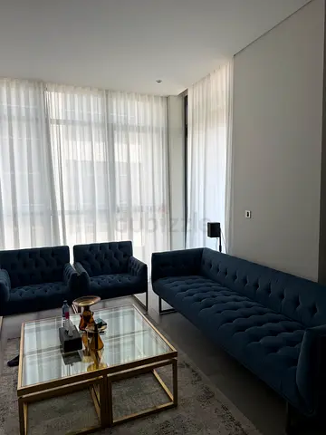 Blue tufted velvet 4 seater sofa and armchair set